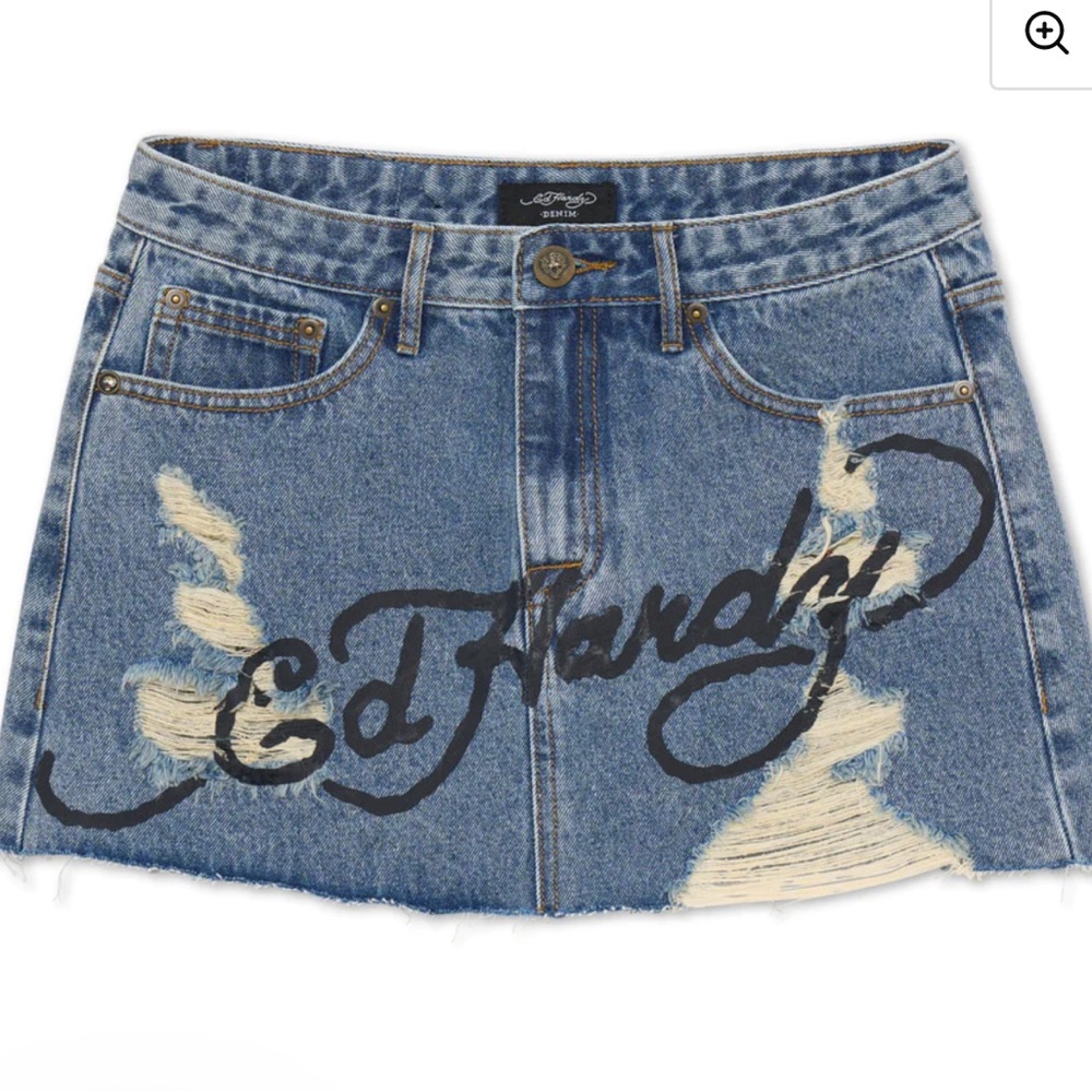 Ed Hardy Screaming Tigers Denim Skirt